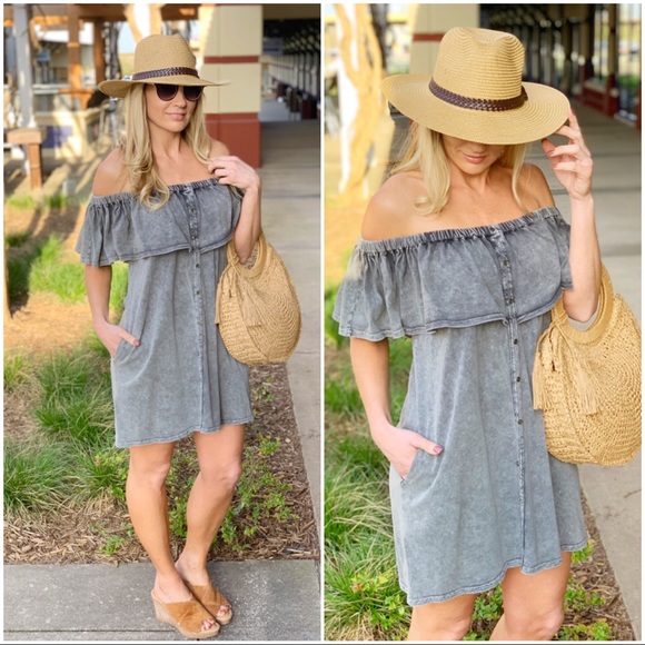 ✨LAST ONE✨Charcoal Off shoulder mineral wash dress - Picture 2 of 2